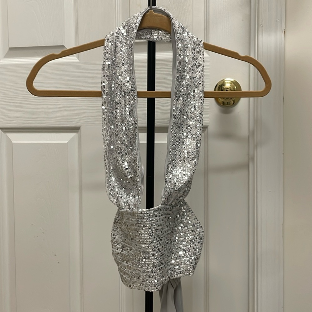 Lucy in the Sky - Silver sequin halter top -S - unused